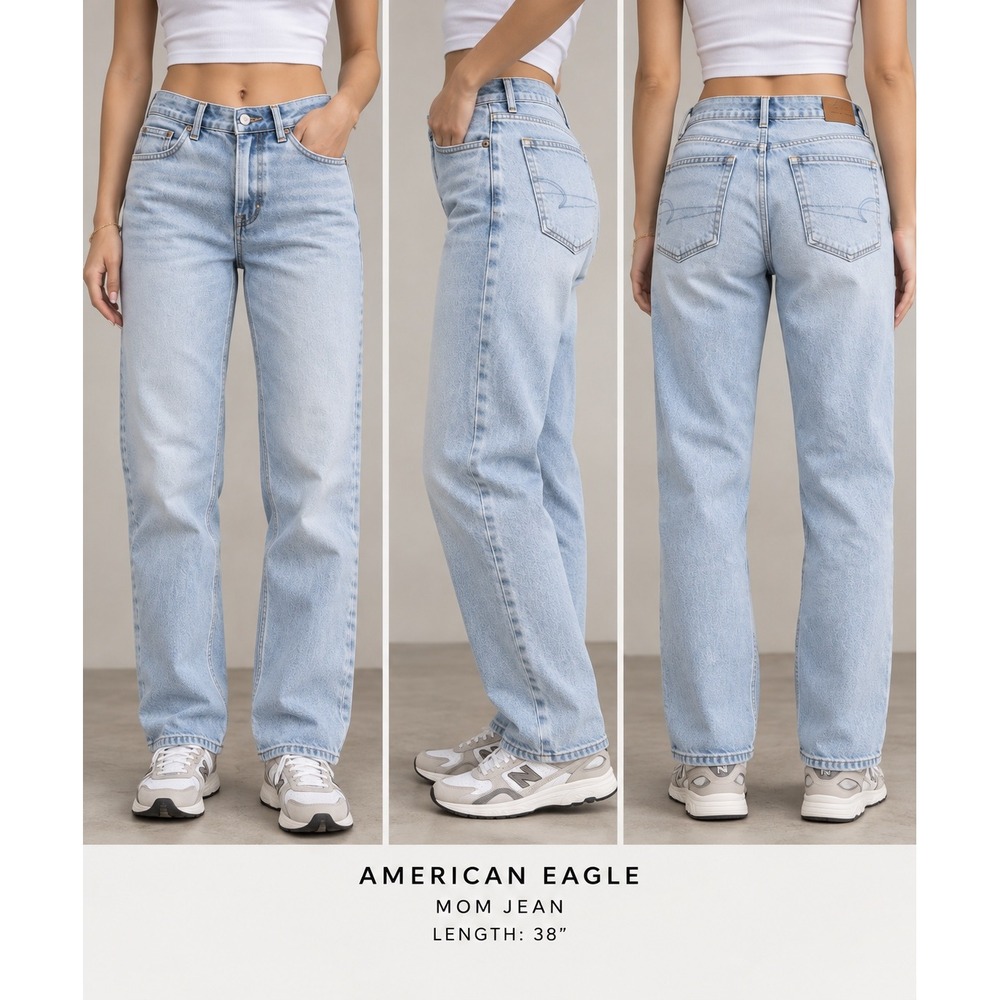 American Eagle Strigid Mom Jeans Light Wash High Rise Size 10 Short Womens